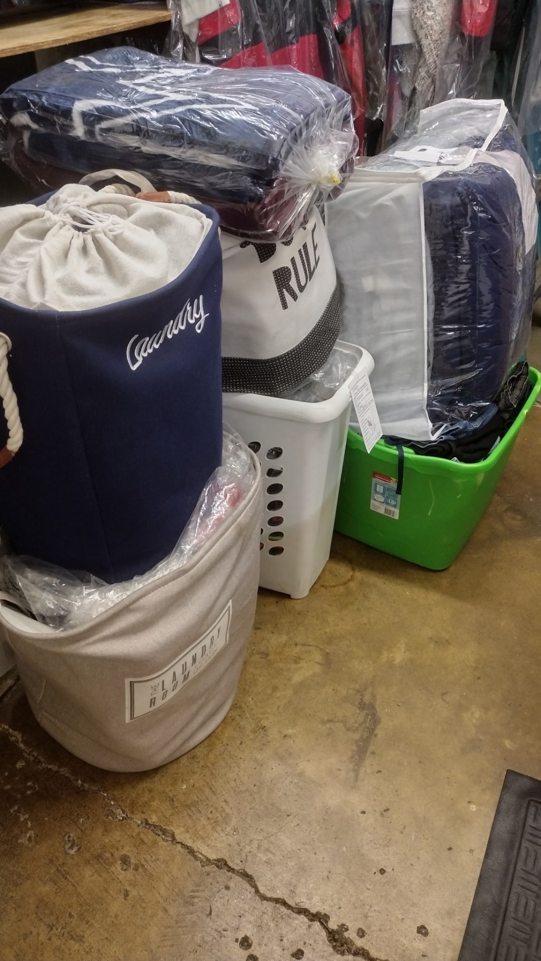 Drop-off laundry bags ready for wash, dry, and fold